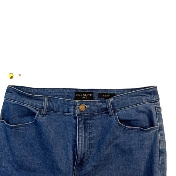 Susan Graver Capri Jeans 10P Slim Fit Ankle Cropped Eyelet Hem Blue Denim - Picture 8 of 14